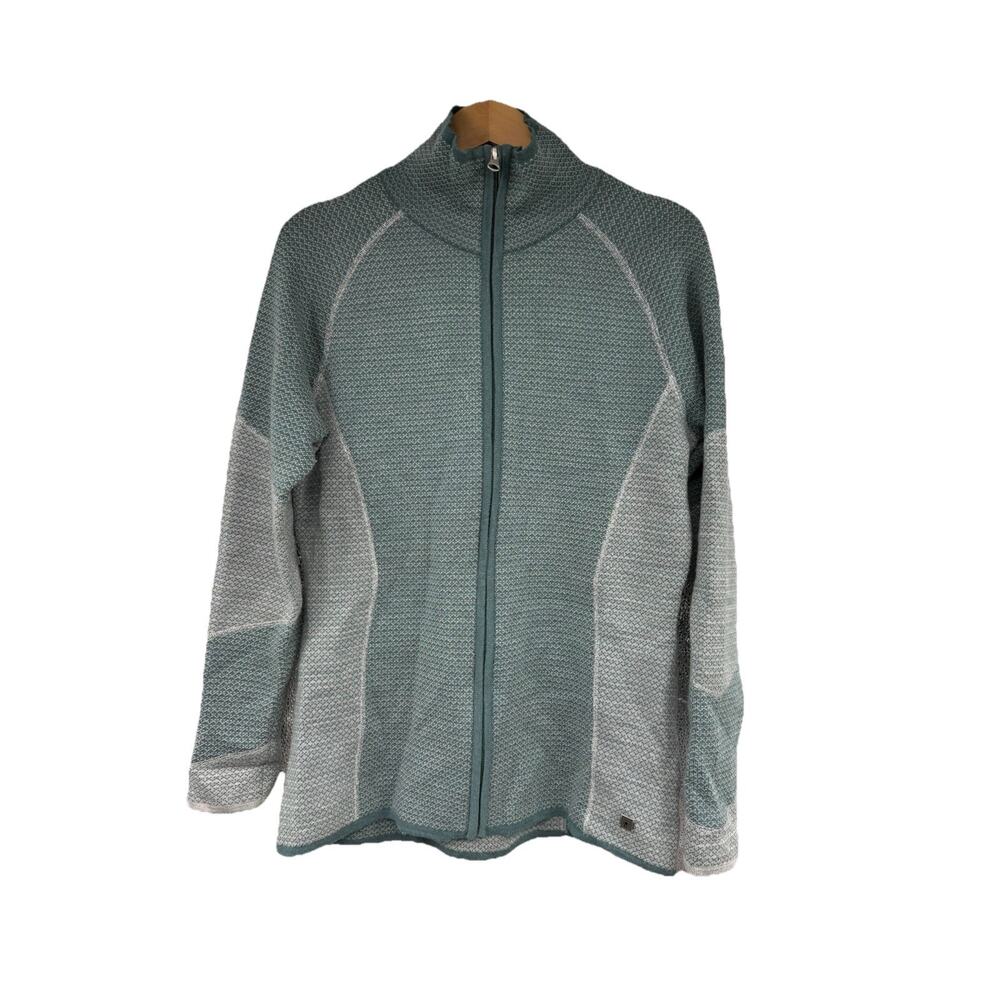SmartWool Sweater Womens‎ Large Gray Green Merino Wool Blend Full Zip Knit